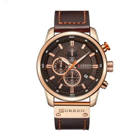 Men's Leather Sports Watches Army Military Quartz Wristwatch Chronograph