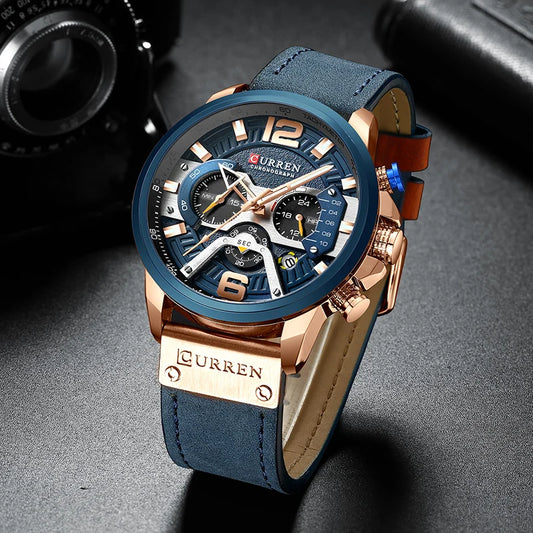 Men's Analog Leather Sports Army Military Watch 