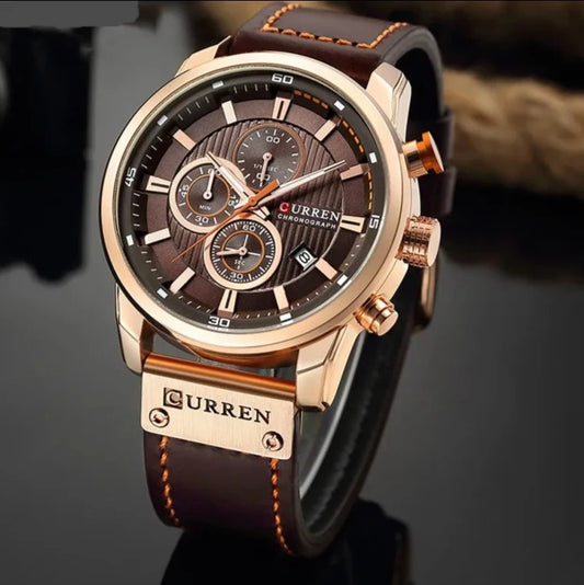 Men's Leather Sports Watches Army Military Quartz Wristwatch Chronograph