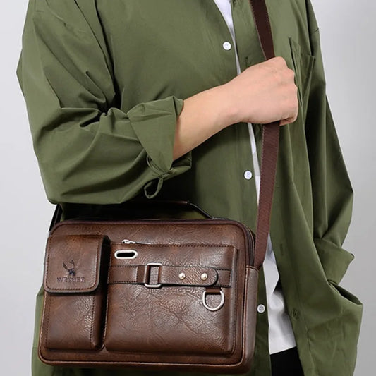 Men's Shoulder Portable PU Leather Crossbody Handbag