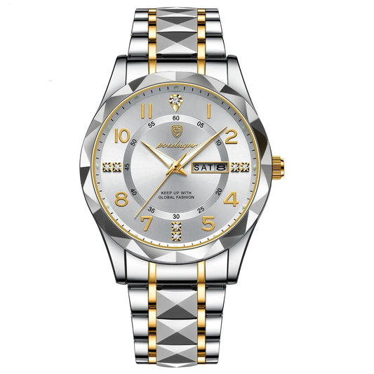 Men's Quartz Watch Waterproof Date Week Luminous Wristwatch Stainless Steel 