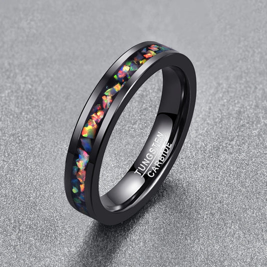 Men Tungsten Carbide Ring Inlaid Opal Black