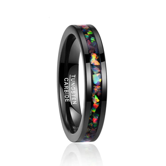 Men Tungsten Carbide Ring Inlaid Opal Black