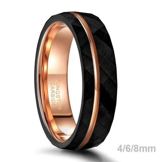 Black Tungsten Rings for Men Women Thin Rose Gold Groove Hammered Wedding Band 