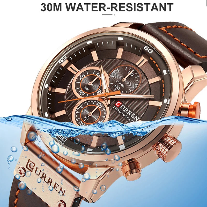 Men's Leather Sports Watches Army Military Quartz Wristwatch Chronograph