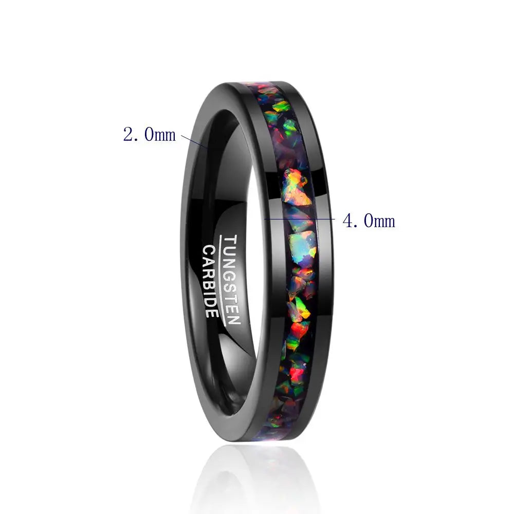 Men Tungsten Carbide Ring Inlaid Opal Black 