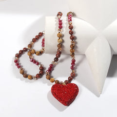 Glass Long Knotted Crystal Heart Bohemian Necklac