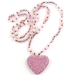 Glass Long Knotted Crystal Heart Bohemian Necklac