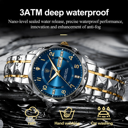 Men's Quartz Watch Waterproof Date Week Luminous Wristwatch Stainless Steel 