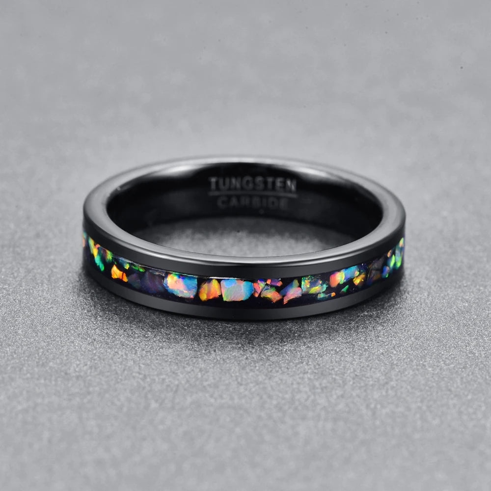 Men Tungsten Carbide Ring Inlaid Opal Black 