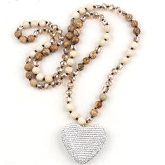 Glass Long Knotted Crystal Heart Bohemian Necklac