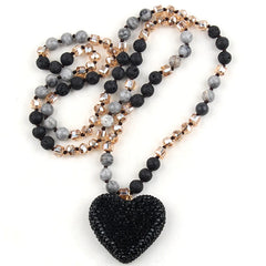 Glass Long Knotted Crystal Heart Bohemian Necklac