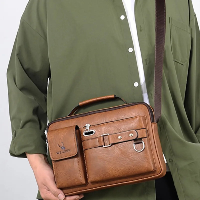 Men's Shoulder Portable PU Leather Crossbody Handbag