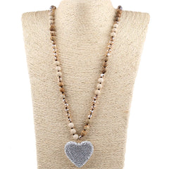 Glass Long Knotted Crystal Heart Bohemian Necklac