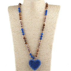 Glass Long Knotted Crystal Heart Bohemian Necklac